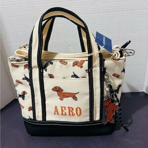 Aeropostale Canvas Tote with Dachshund Print and Black Trim BNWT
